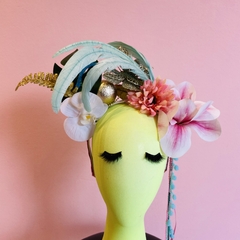 Tiara flora penas azul