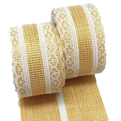 Fita de Juta Brilho Glitter Borda de Renda Branca 38mm x 10 metros - comprar online