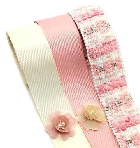 Kit de Fita Tweed Rosa com Brilho + Gorgorão N9 - 5 Metros
