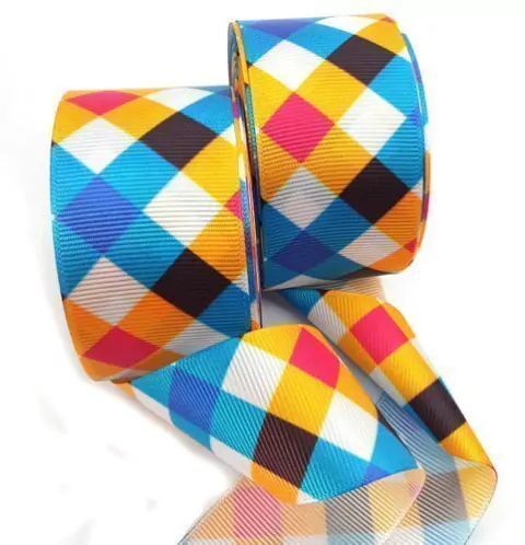 Fita de Gorgurão Xadrez Amarelo 38mm x 10m ref.0806