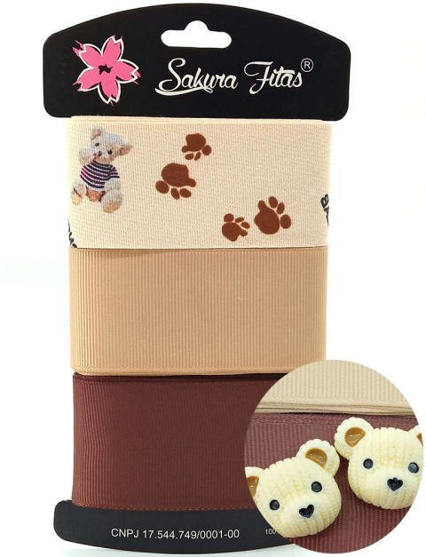 Kit de Fita de Gorgorão 38mm Urso + Apliques ref.1485