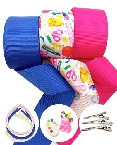 Fita de Gorgorão Volta às Aulas Nº9 - 9m + Aplique + Tiara + Bico de Pato ref:0183