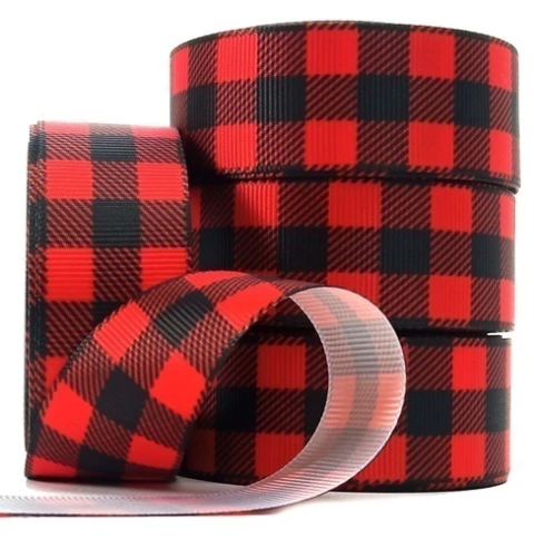 Fita gorgurão xadrez vermelho e preto N5 rolo com 10 metros