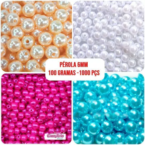 Pérola 6mm ABS Furo Passante Pacote com 100 Gramas ref.0958