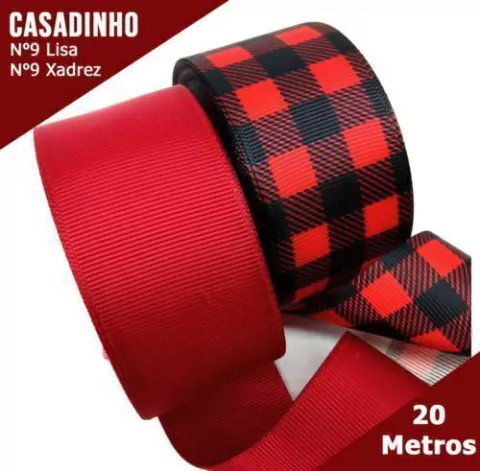 Kit de Fita Gorgorão Vermelho Xadrez N9-20 Metros
