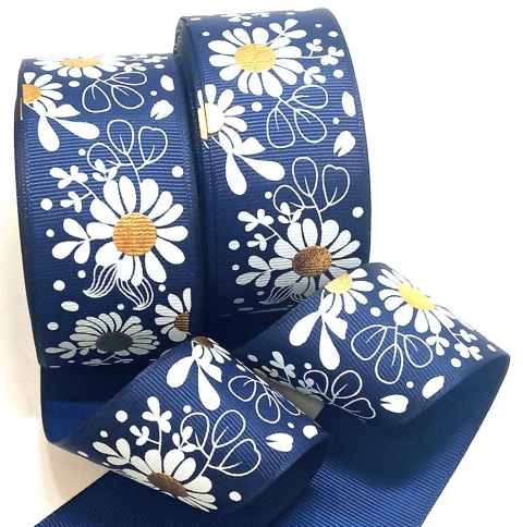 Fita Gorgurão Floral Brilho Dourado 38mm x 10 metros