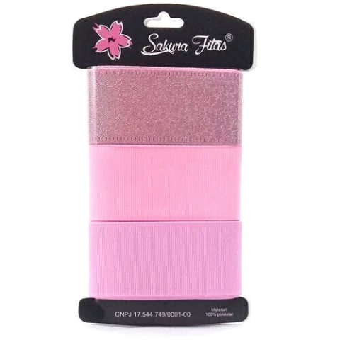 Kit de Fita de Gorgorão e Lonita Rosa Irisada 38mm ref.1487