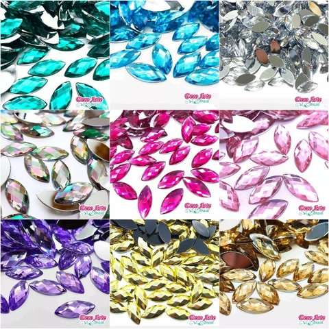 Chaton Navete Diamantado 15mm com 200 peças para Artesanato e Customização