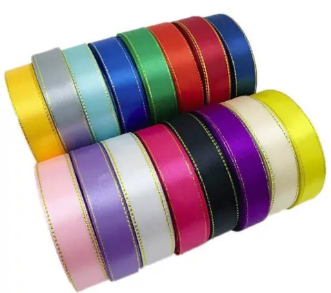 Fita de Cetim Borda Dourada 25mm x 22 metros