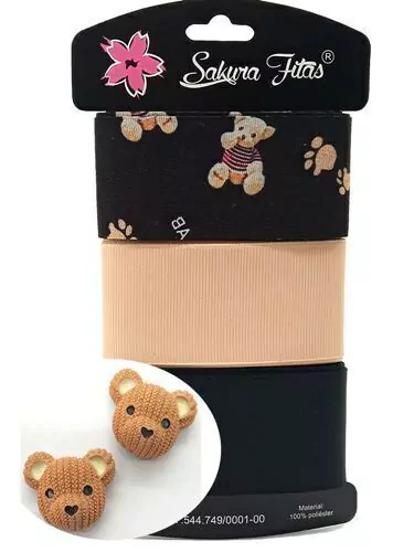 Kit de Fita de Gorgorão 38mm Urso + Apliques ref.1477