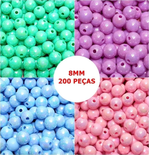 Pérola 8mm Irisada ABS Pacote com 200 Peças ref:0951