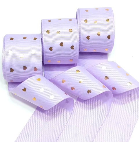 Fita Lilás Coração Dourado 38mm x 10m