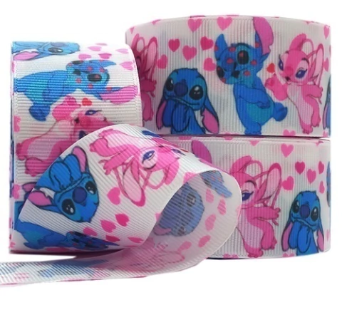 Fita de Gorgorão Angel e Stitch 38mm x 10 Metros ref:0290