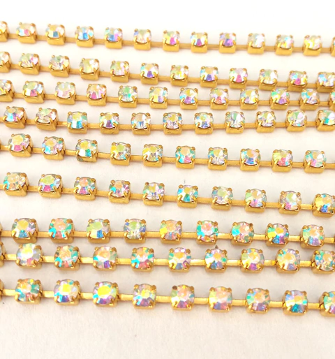 Corrente de Strass Cristal Irisado 2,8mm Peça com 3 Metros ref.7746