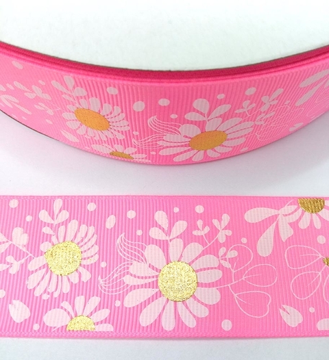 Fita Gorgorão Floral Com Brilho Dourado 38mm x 10 metros ref.1287