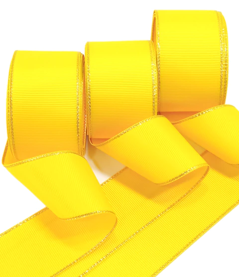 Fita de Gorgorão Amarela Borda Dourada 38mm x 10m ref:1296-10