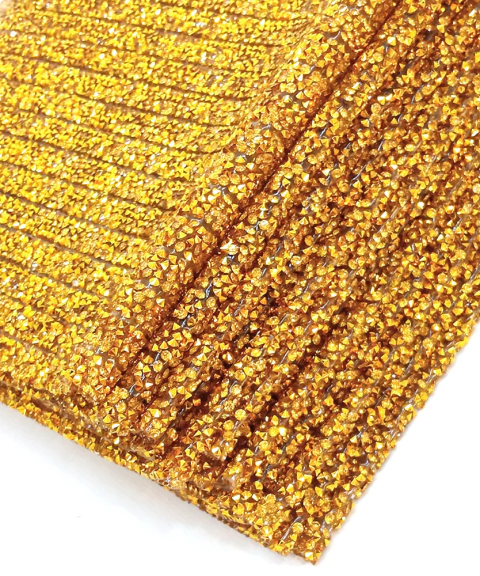 Manta de Strass Cascalho Dourada 22 Fileiras x 40cm ref.1149