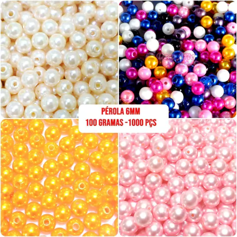 Pérola 6mm ABS Furo Passante Pacote com 100 Gramas ref.0958