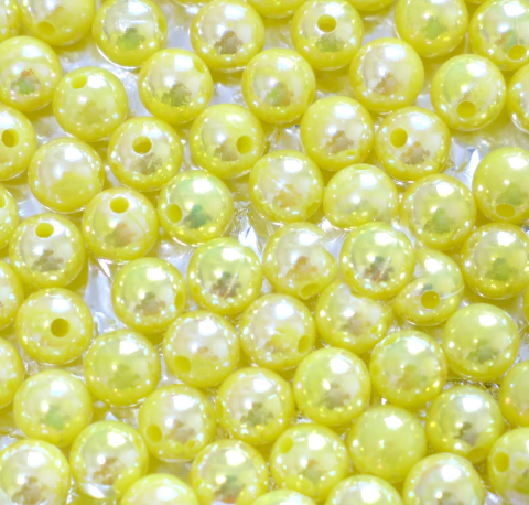 Pérola 06mm Amarela Irisada ABS Furo Passante Pacote com 250 Peças Ref.8395