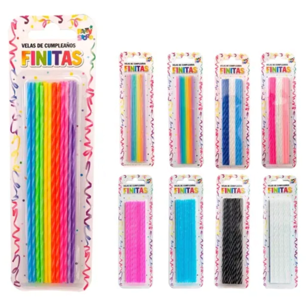 VELAS CUMPLEAÑOS FINITAS TORNEADAS 17cm (pack 24u.)