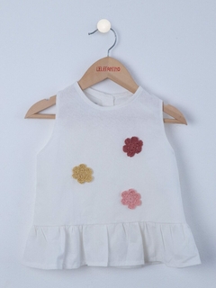 CAMISOLA TUSOR FLORES CROCHET (8089BL)