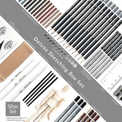 Set de Sketching caja de madera de 58 piezas para dibujar - Artística Leidi