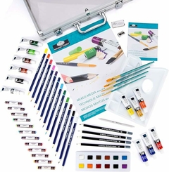 Caja de Tecnicas Mixtas 63 piezas. Acuarela, lapices y crayones - comprar online