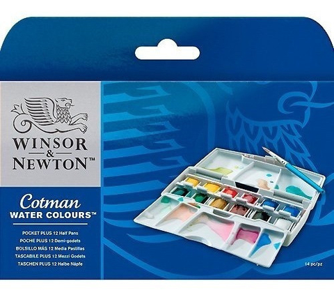 Acuarelas Winsor & Newton Cotman POCKET PLUS 12 pastillas + mezclador