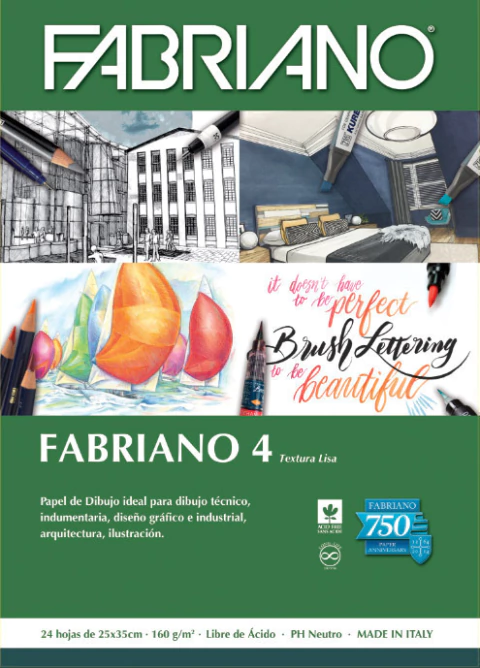 Block FABRIANO 4 p/ DIBUJO 24 hojas 25x35 de 160grs textura lisa - comprar online
