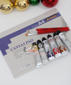 Kit: 6 acrilicos Alba + Pinceles Hobby + canva pads