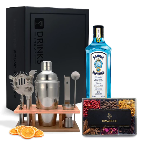 Box Nro 01 - Gin Bombay + Kit Herramientas + Naranjas Deshidratadas + Botanicos x6