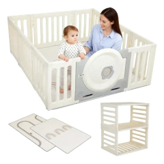 Corralito Bebé 2 En 1 Plegable Convertible Estantería Blanco Con Alfombra Antigolpes - comprar online