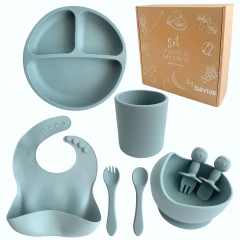 Set de alimentación bebé ( 100% silicona)- Azul Pastel