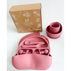 Set de alimentación bebé ( 100% silicona)- Rosa Pastel