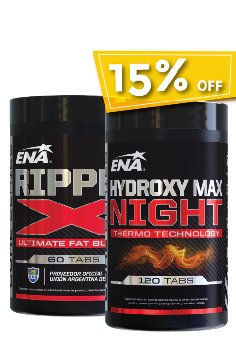COMBO SACIADOR Y QUEMADOR - HYDROXY MAX (120 TABS.) + RIPPED X (60 CAPS.)