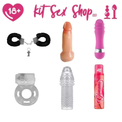 Kit Sex Shop Vibrador Algema Capa Peniana Anel Pênis + Gel Comestível