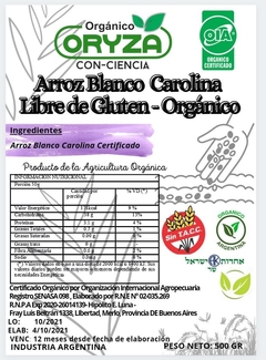 Arroz Blanco Doble Carolina Orgánico Oryza x 500 Gr. - comprar online
