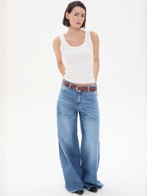 PANTALÓN DENIM ANCHO DESFLECADO LAVADO (4840114)