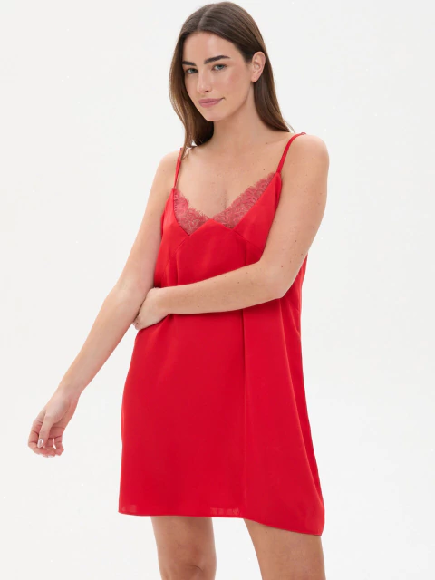 VESTIDO CORTO DE SATEN CON PUNTILLA (4820005)