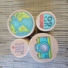 SET DE SELLOS DE MADERA - MODELO VIAJES (x4 un)