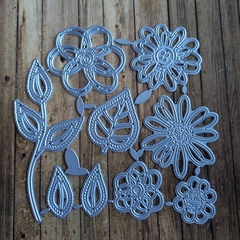 DIE / TROQUEL - SET FLOR HILO CON HOJAS LABRADAS - 9 PZAS
