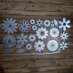 DIE / TROQUEL - SET DE 18 FLORES, 4 HOJAS Y 2 TALLOS - margaritas y mas - comprar online