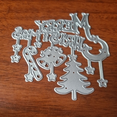 DIE / TROQUEL - MERRY CHRISTMAS CON ARBOL DE NAVIDAD- CAMPANAS- CHUPETIN DE NAVIDAD Y ESTRELLAS - comprar online