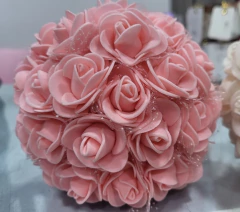 FLORES ROSAS DE GOMA EVA CON TUL - X 12 UNIDADES - 3,5 cm