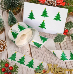 Stickers Autoadhesivos Árbol De Navidad Metalizado (x 50 Unidades)