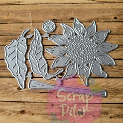 DIE / TROQUEL -FLOR GIRASOL CON HOJAS -( 5 pzas)