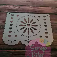 DIE / TROQUEL - BANDERIN MUY LABRADO MEXICANO RECTANGULAR ONDULADO - FLOR Y CORAZONES -