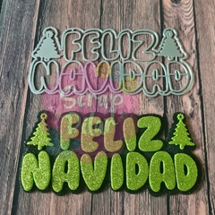 DIE / TROQUEL - FELIZ NAVIDAD CON PINITOS Y BASE - TEXTO -PALABRAS