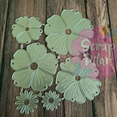 DIE / TROQUEL - SET DE FLORES DE 5 PETALOS y CENTROS -