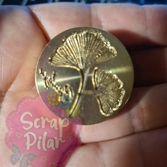 SELLO PARA LACRE - NUEVO GINKGO BILOBA DE BRONCE CON MANGO DE ACRILICO DE COLORES -